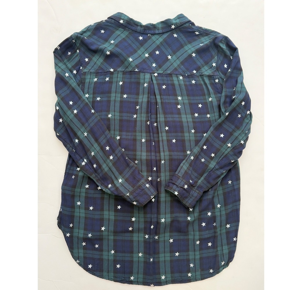 Rock & Republic Green Navy Blue Plaid Star Print Button Down Shirt Large - Picture 3 of 7